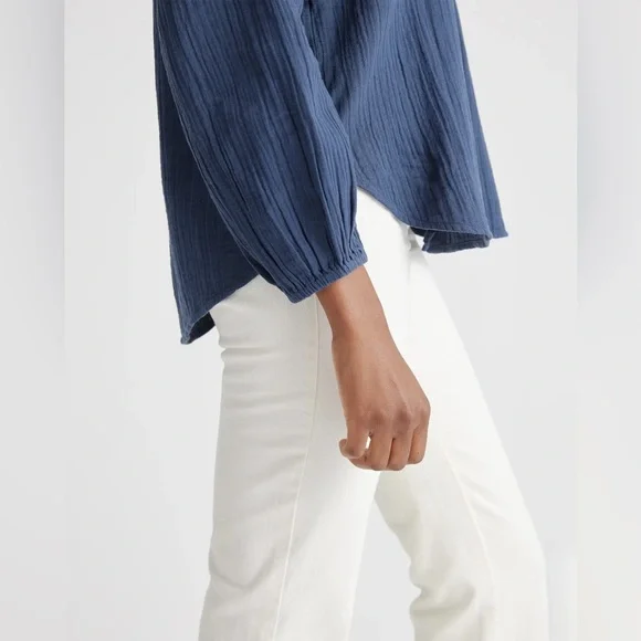 Quince 100% Organic Cotton Gauze Peasant Blouse; White; Medium - Picture 9 of 10